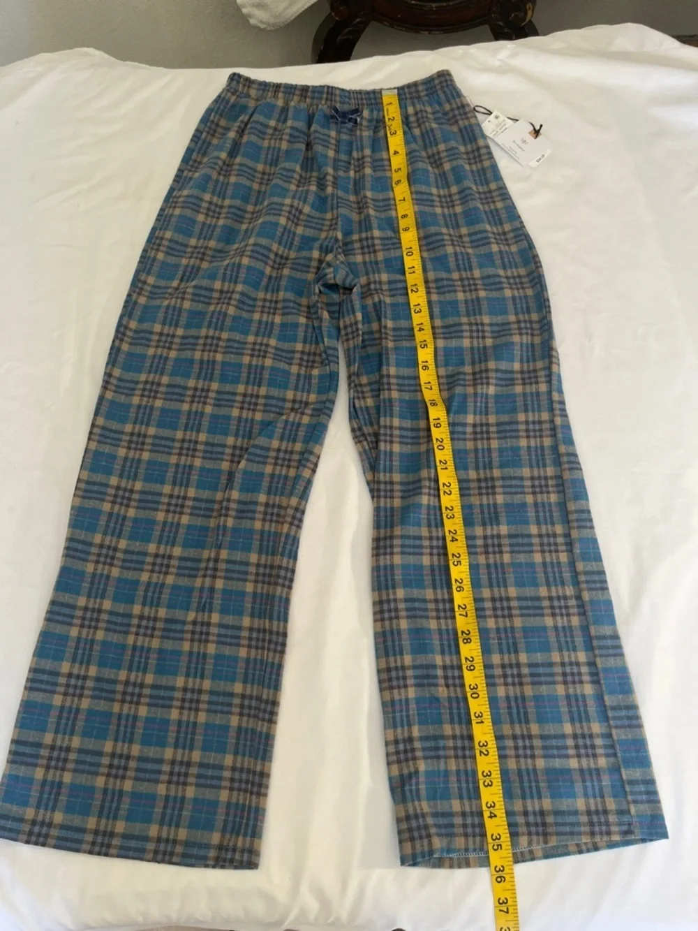 Wide-Leg Plaid Joggers in Blue and Tan